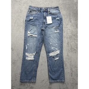 KanCan Jeans Womens 9 28 Blue Distressed Ripped Straight Leg High Rise Denim